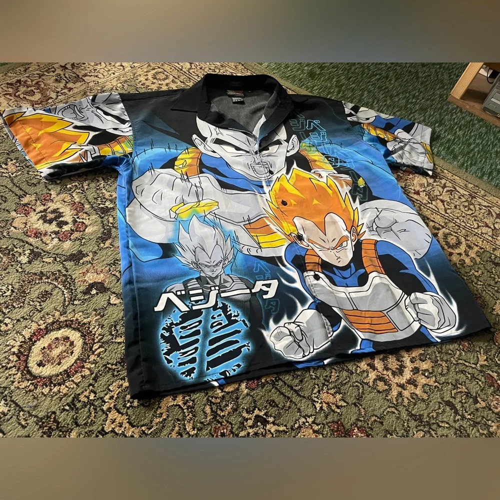 Y2K Vegeta Dragon Ball Z Oversized Button Down Shirt VTG - Picture 3 of 5